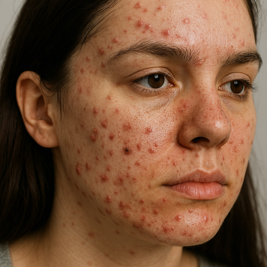 Visage avec de l'acné