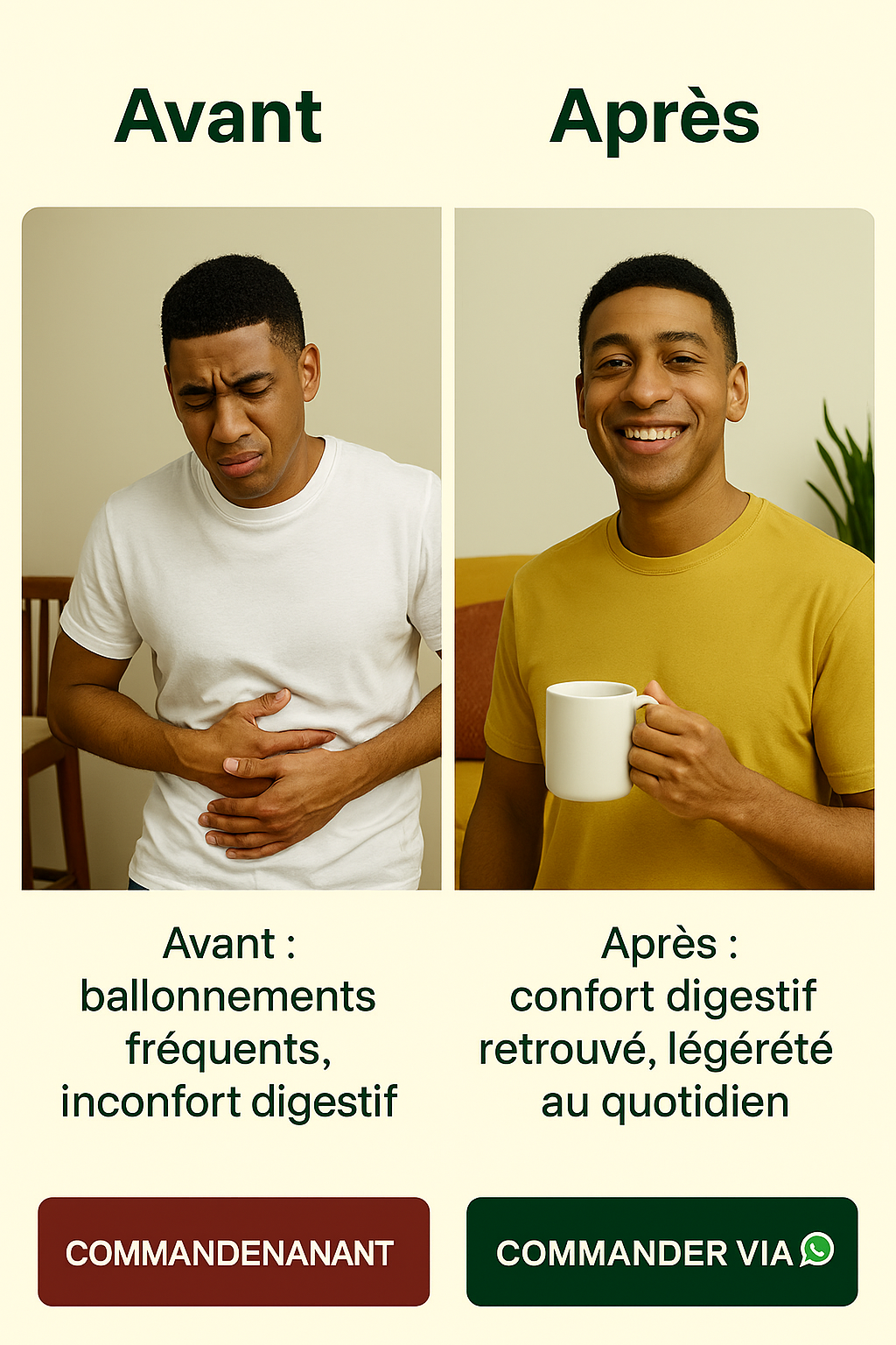 Personne souffrant de ballonnements avant d'utiliser Colon 10+