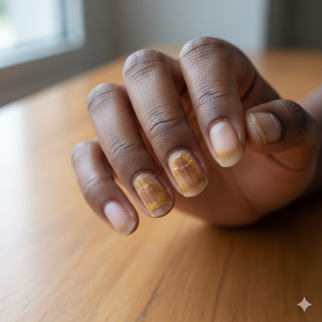 Illustration du jaunissement des ongles